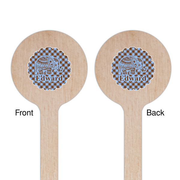 Gingham & Elephants Wooden 7.5" Stir Stick - Round - Double Sided - Front & Back