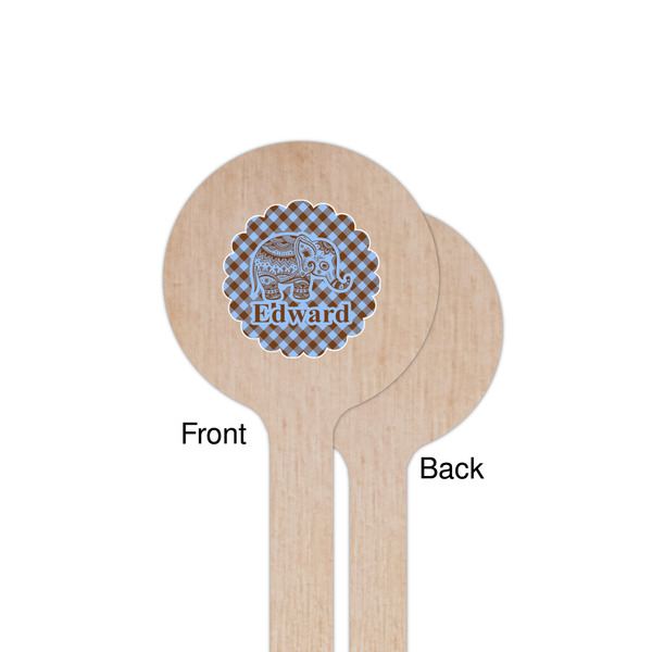 Gingham & Elephants Wooden 7.5" Stir Stick - Round - Single Sided - Front & Back