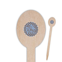 Gingham & Elephants Oval Wooden Food Picks - Single Sided (Personalized)