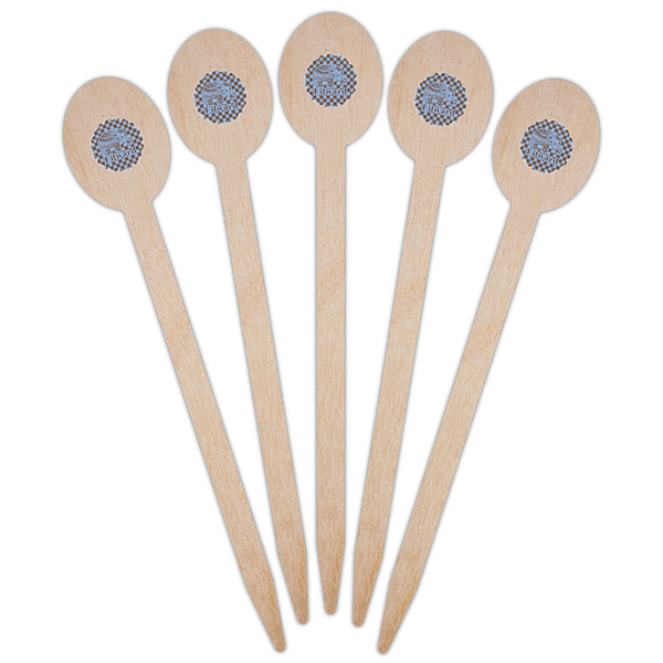 Gingham & Elephants Wooden Food Pick - Oval - Fan View