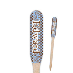 Gingham & Elephants Paddle Wooden Food Picks - Double Sided (Personalized)