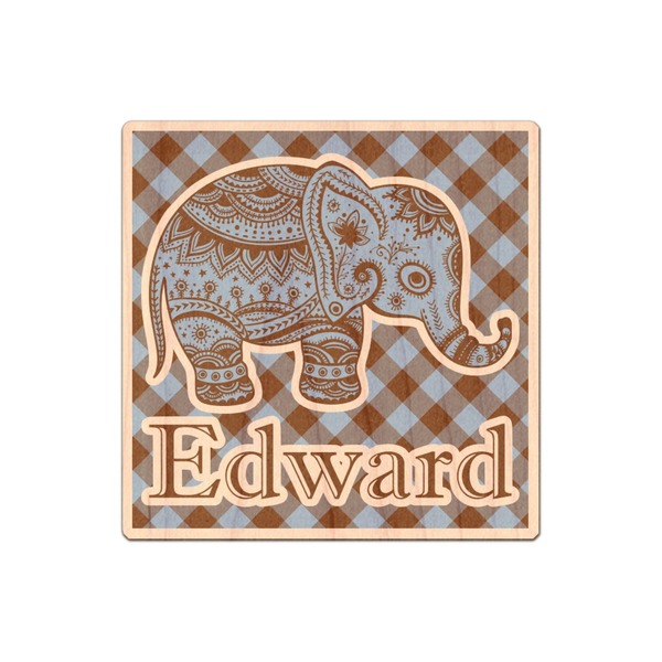 Custom Gingham & Elephants Genuine Maple or Cherry Wood Sticker (Personalized)