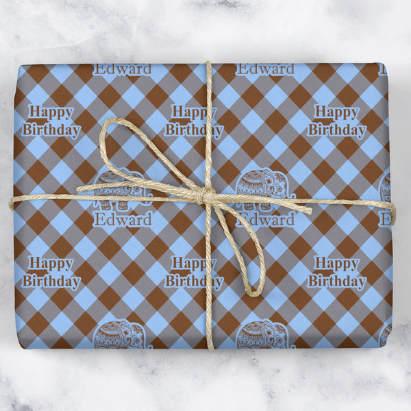Gingham & Elephants Wrapping Paper Roll - Matte - Wrapped Box