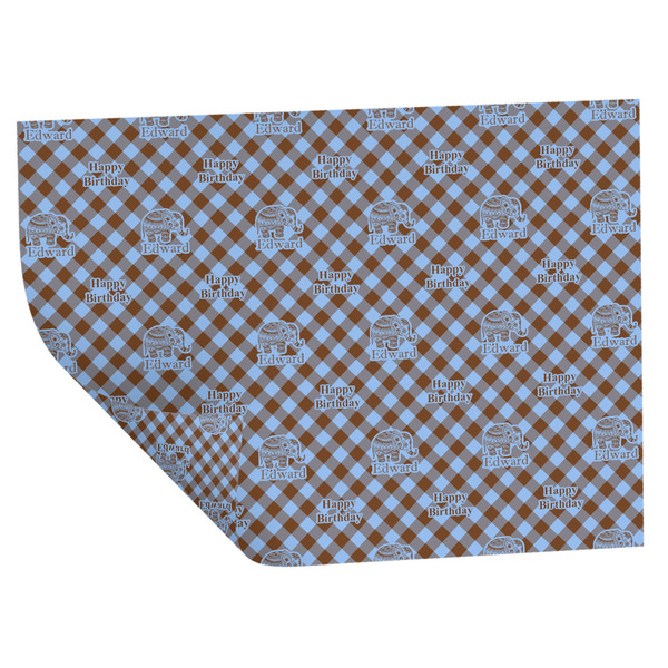 Gingham & Elephants Wrapping Paper Sheet - Double Sided - Folded