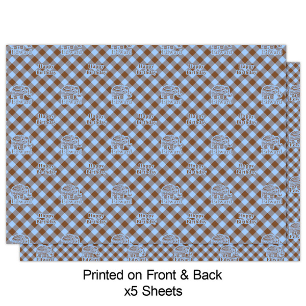 Gingham & Elephants Wrapping Paper Sheet - Double Sided - Front