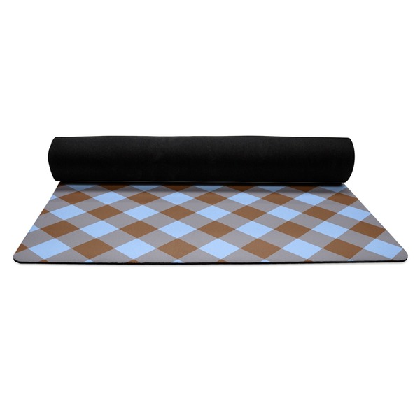 Gingham & Elephants Yoga Mat Rolled up Black Rubber Backing