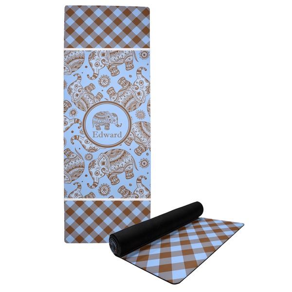 Custom Gingham & Elephants Yoga Mat (Personalized)