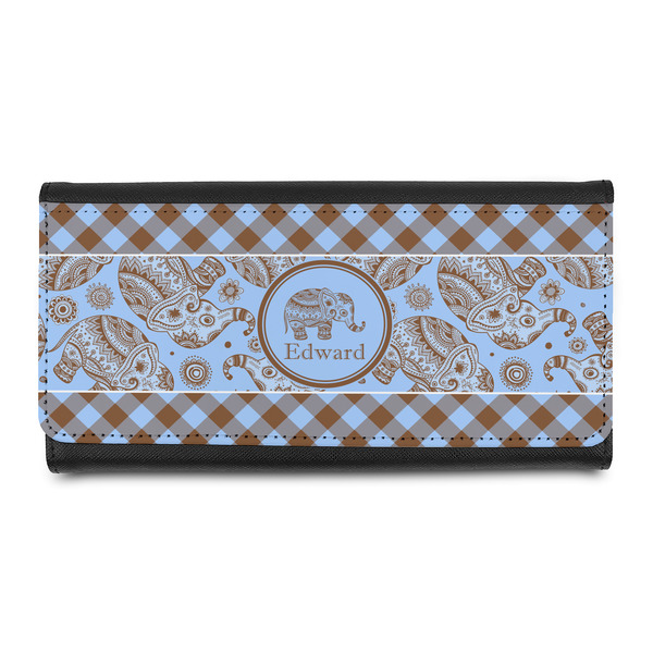 Custom Gingham & Elephants Leatherette Ladies Wallet (Personalized)