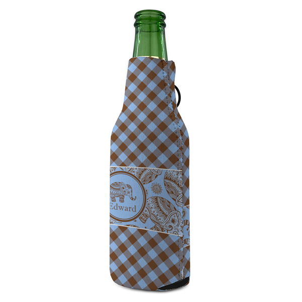 Gingham & Elephants Zipper Bottle Cooler - ANGLE (bottle)