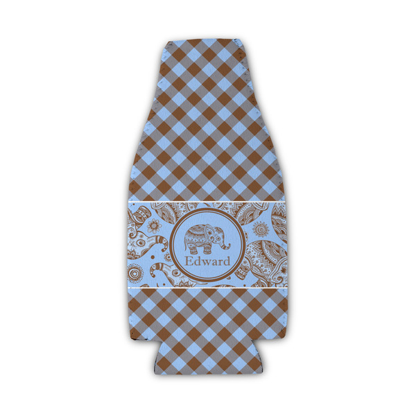 Custom Gingham & Elephants Zipper Bottle Cooler (Personalized)