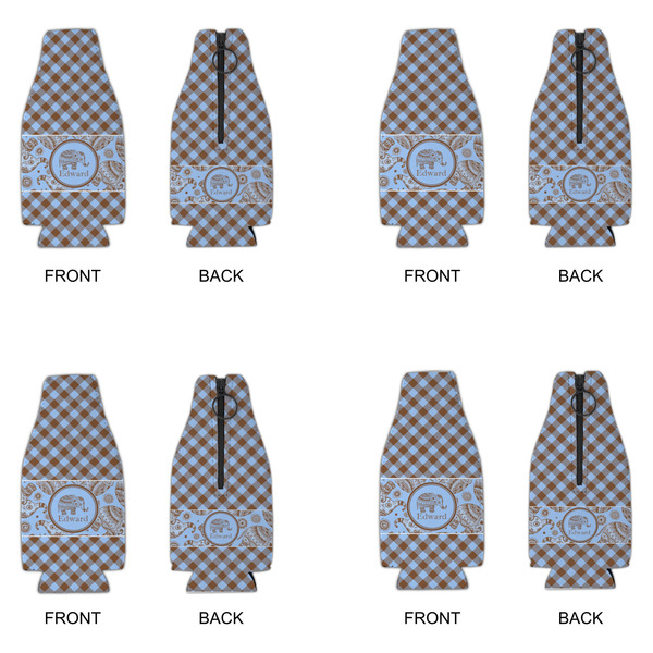 Gingham & Elephants Zipper Bottle Cooler - Set of 4 - APPROVAL