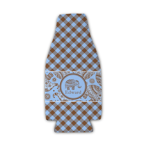 Gingham & Elephants Zipper Bottle Cooler - Set of 4 - FRONT