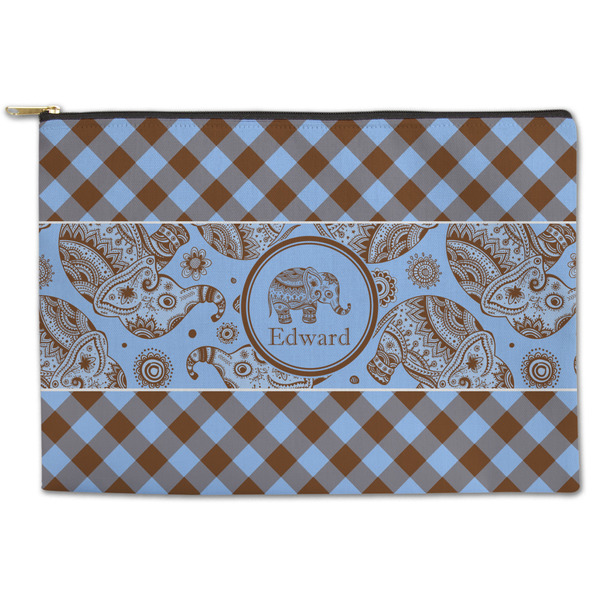 Custom Gingham & Elephants Zipper Pouch (Personalized)