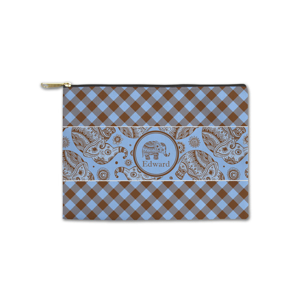 Custom Gingham & Elephants Zipper Pouch - Small - 8.5"x6" (Personalized)