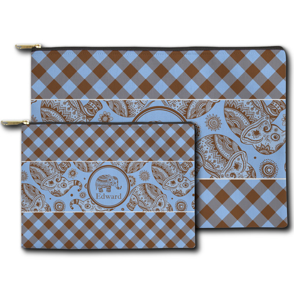 Gingham & Elephants Zippered Pouches - Size Comparison