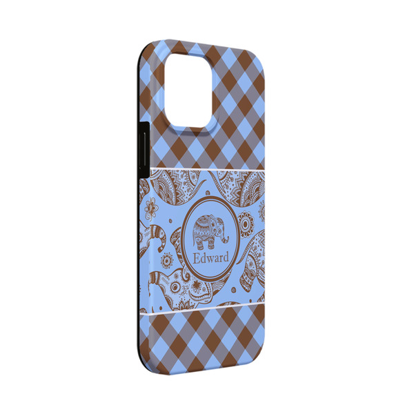 Custom Gingham & Elephants iPhone Case - Rubber Lined - iPhone 13 Mini (Personalized)