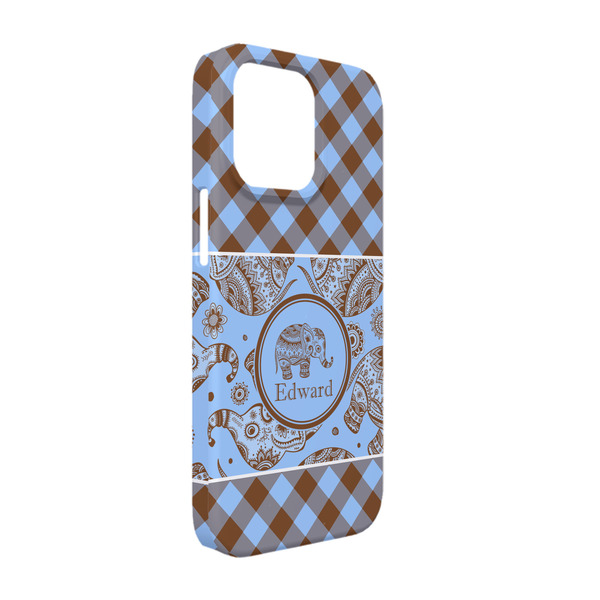 Custom Gingham & Elephants iPhone Case - Plastic - iPhone 13 Pro (Personalized)
