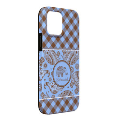 Gingham & Elephants iPhone Case - Rubber Lined - iPhone 13 Pro Max (Personalized)