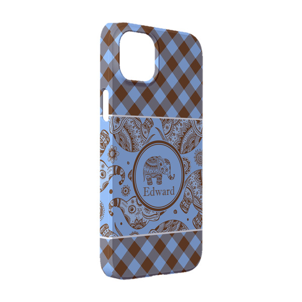 Custom Gingham & Elephants iPhone Case - Plastic - iPhone 14 (Personalized)