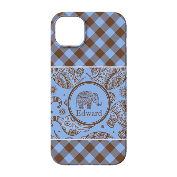 Gingham & Elephants iPhone 14 Case - Back