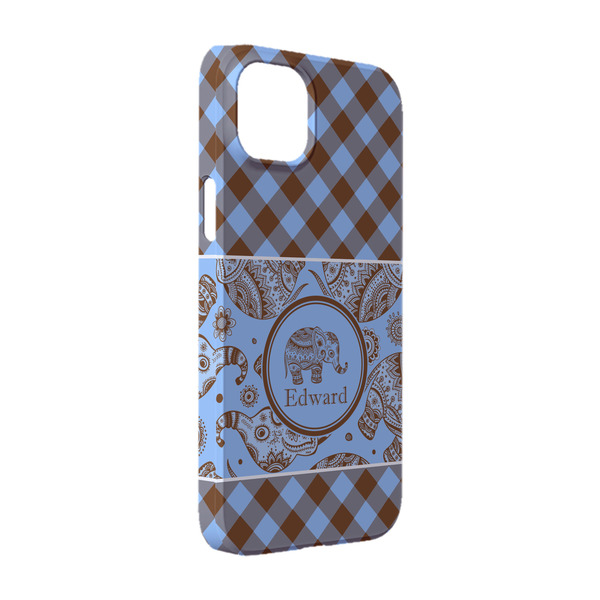 Custom Gingham & Elephants iPhone Case - Plastic - iPhone 14 Pro (Personalized)