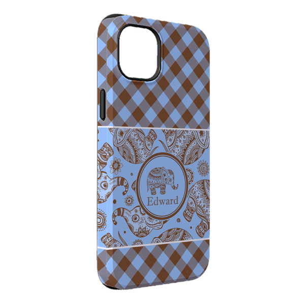 Custom Gingham & Elephants iPhone Case - Rubber Lined - iPhone 14 Pro Max (Personalized)