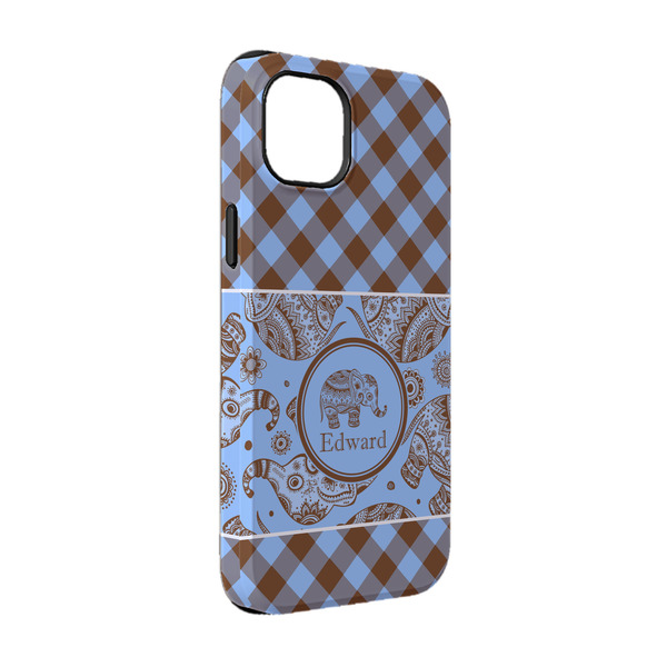 Custom Gingham & Elephants iPhone Case - Rubber Lined - iPhone 14 Pro (Personalized)