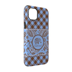 Gingham & Elephants iPhone Case - Rubber Lined - iPhone 14 (Personalized)