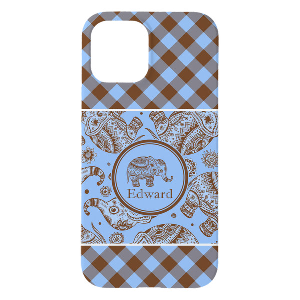 Gingham & Elephants iPhone 15 Plus Case - Back