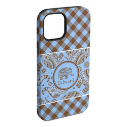 Gingham & Elephants iPhone Case - Rubber Lined - iPhone 15 Plus (Personalized)