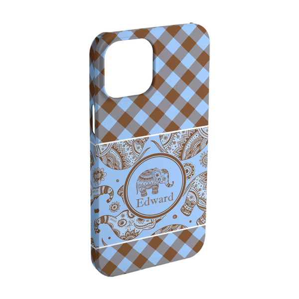 Custom Gingham & Elephants iPhone Case - Plastic - iPhone 15 Pro (Personalized)
