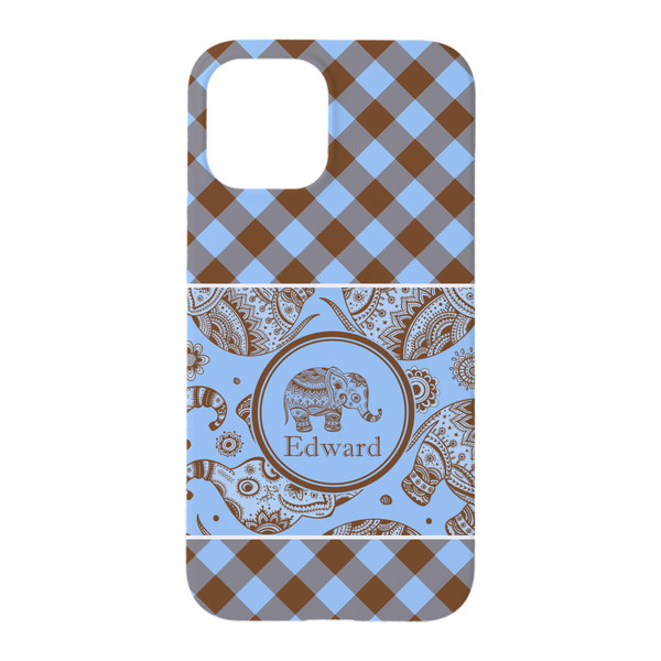 Gingham & Elephants iPhone 15 Pro Case - Back