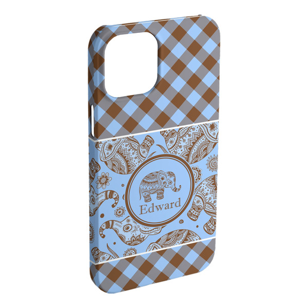 Custom Gingham & Elephants iPhone Case - Plastic - iPhone 15 Pro Max (Personalized)