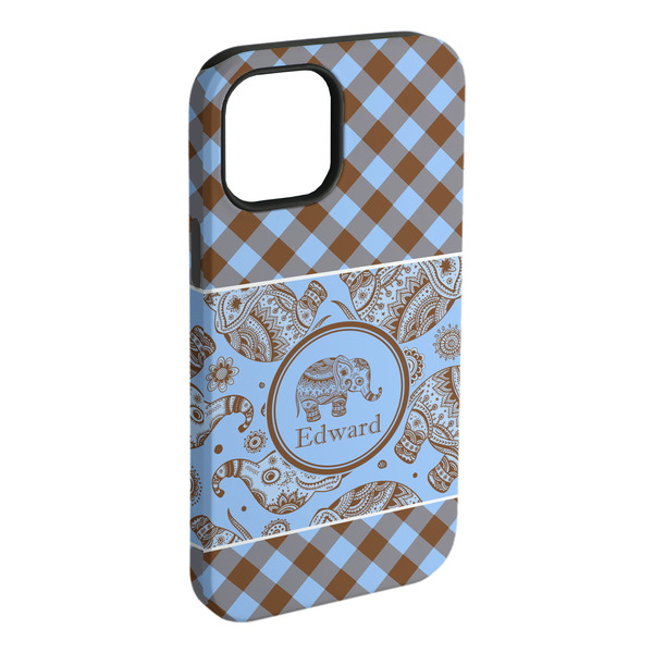 Custom Gingham & Elephants iPhone Case - Rubber Lined - iPhone 15 Pro Max (Personalized)