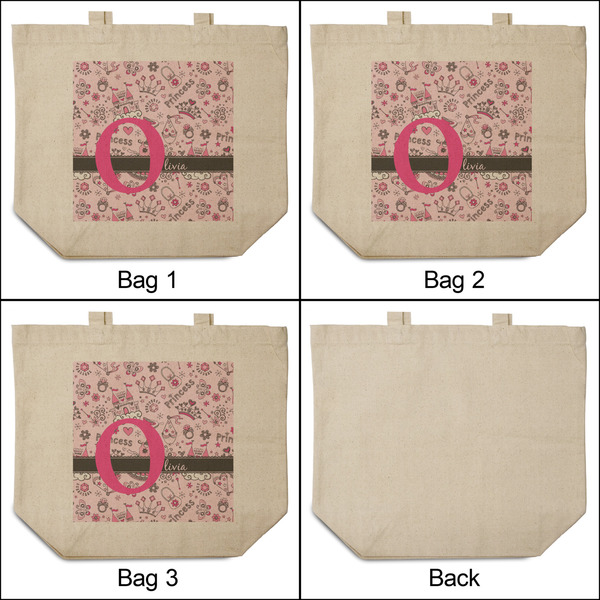 Princess 3 Reusable Cotton Grocery Bags - Front & Back View