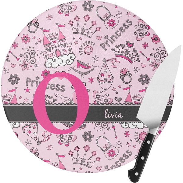 Custom Princess Round Glass Cutting Board - Small (Personalized)