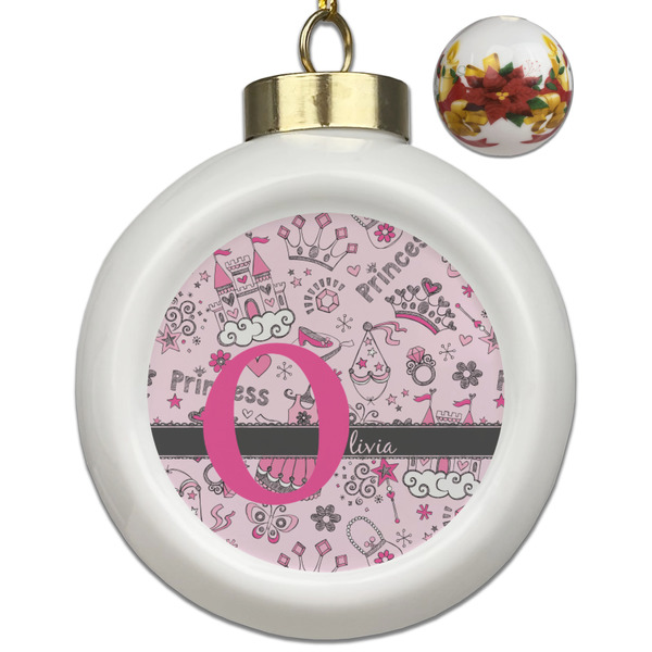 Custom Princess Ceramic Ball Ornaments - Poinsettia Garland (Personalized)