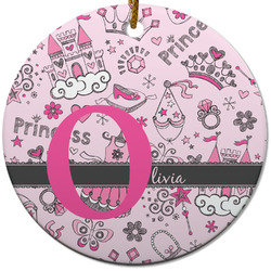 Princess Round Ceramic Ornament w/ Name and Initial