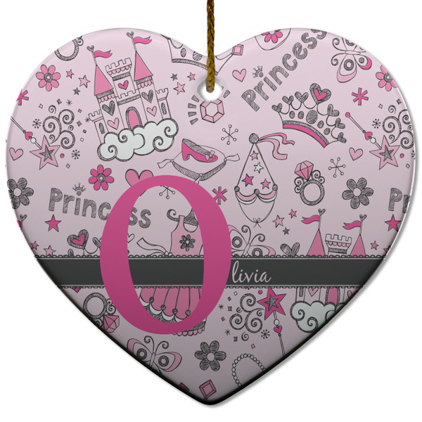Custom Princess Heart Ceramic Ornament w/ Name and Initial