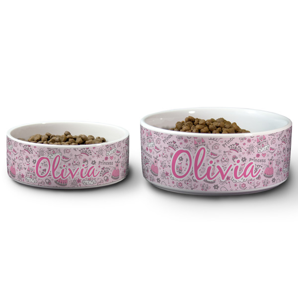 Princess Ceramic Dog Bowls - Size Comparison