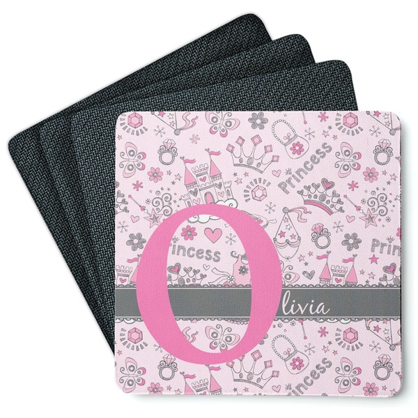 Custom Princess Square Rubber Backed Coasters - Set of 4 (Personalized)