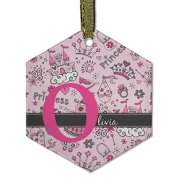 Princess Flat Glass Ornament - Hexagon w/ Name and Initial