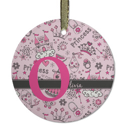 Princess Flat Glass Ornament - Round w/ Name and Initial