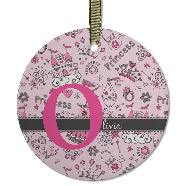 Custom Princess Flat Glass Ornament - Round w/ Name and Initial