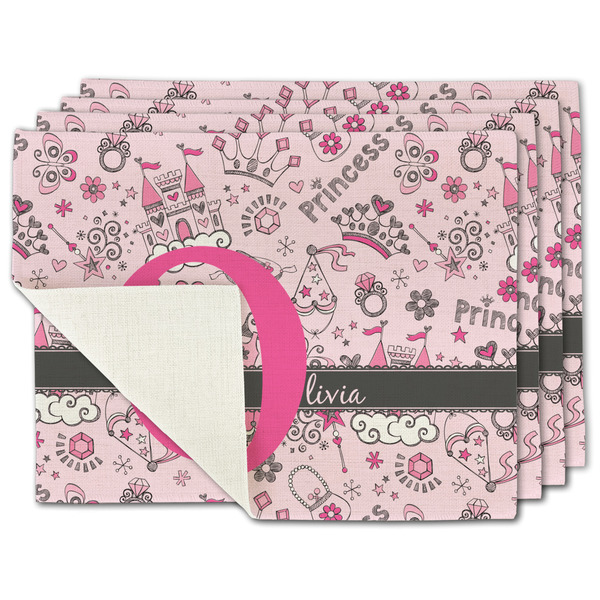 Custom Princess Single-Sided Linen Placemat - Set of 4 w/ Name and Initial