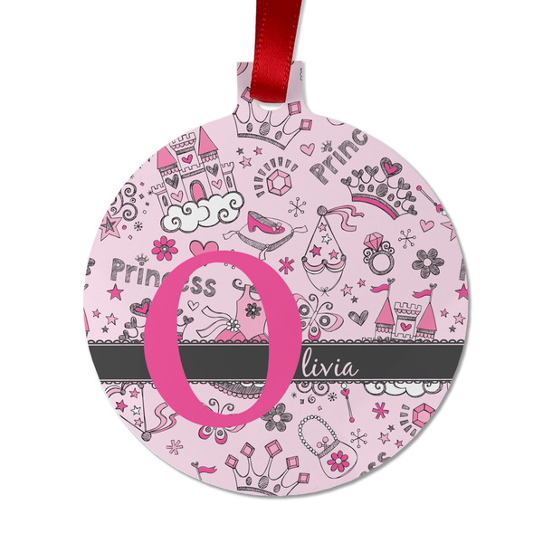 Custom Princess Metal Ball Ornament - Double Sided w/ Name and Initial