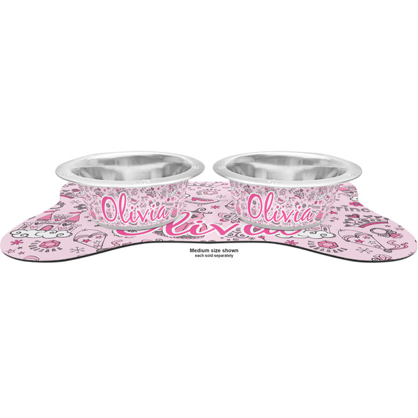 Princess Metal Pet Bowls - On Dog Bone Shaped Mat