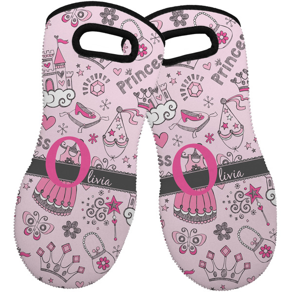 Custom Princess Neoprene Oven Mitts - Set of 2 w/ Name and Initial