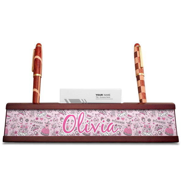 Princess Red Mahogany Nameplates with Business Card Holder - Straight