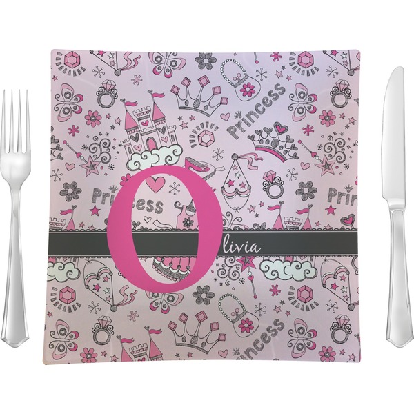 Custom Princess 9.5" Glass Square Lunch / Dinner Plate- Single or Set of 4 (Personalized)